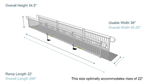 Ramp Dimensions - PATHWAY 3G 22 ft. L-Shaped Aluminum Wheelchair Ramp Kit with Solid Surface Tread, Vertical Picket Handrails, 5 ft. Turn Platform, and 5 ft. Top Platform by EZ-Access | RampHand