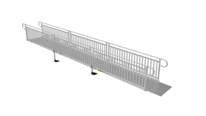 Ramp - PATHWAY 3G 24 ft. L-Shaped Aluminum Wheelchair Ramp Kit with Solid Surface Tread, Vertical Picket Handrails, 4 ft. Turn Platform, and 4 ft. Top Platform by EZ-Access | RampHand