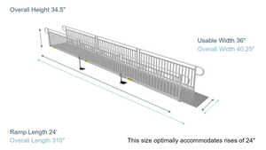 Ramp Dimensions - PATHWAY 3G 24 ft. L-Shaped Aluminum Wheelchair Ramp Kit with Solid Surface Tread, Vertical Picket Handrails and 4 ft. Turn Platform by EZ-Access | RampHand