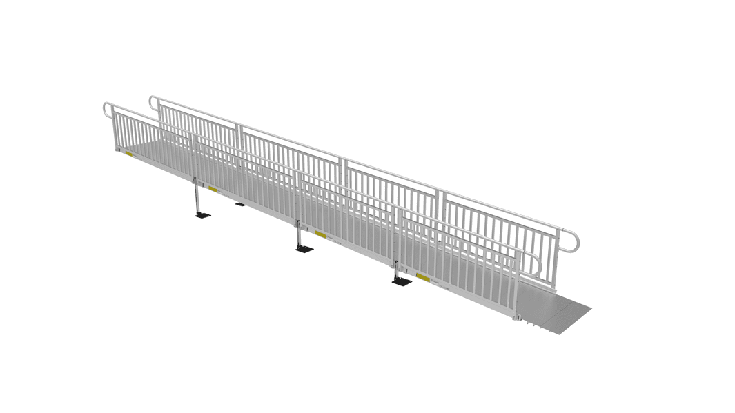 PATHWAY 3G 28 ft. Straight Aluminum Wheelchair Ramp Kit with Solid Surface Tread, Vertical Picket Handrails and No Top Platform by EZ-Access | RampHand