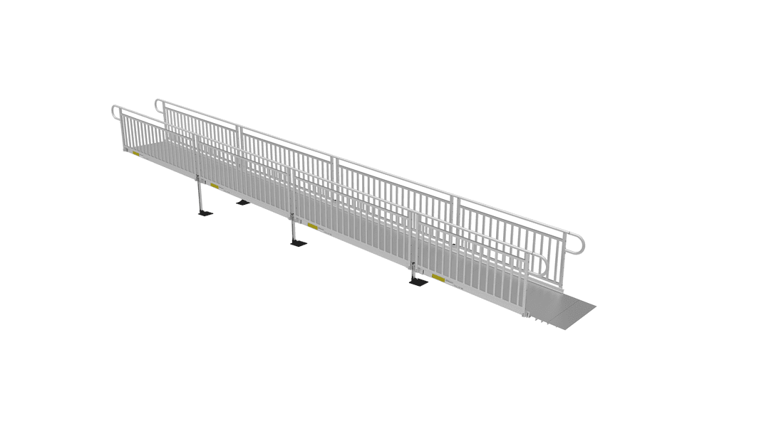 PATHWAY 3G 30 ft. Straight Aluminum Wheelchair Ramp Kit with Solid Surface Tread, Vertical Picket Handrails and No Top Platform by EZ-Access | RampHand