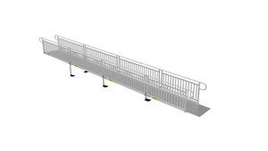 Ramp  - PATHWAY 3G 30 ft. L-Shaped Aluminum Wheelchair Ramp Kit with Expanded Metal Tread, Vertical Picket Handrails, 4 ft. Turn Platform, and 4 ft. Top Platform by EZ-Access | RampHand