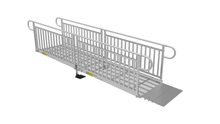 EZ-ACCESS Pathway 3G Aluminum Ramp with expanded metal and vertical picket handrails, side view