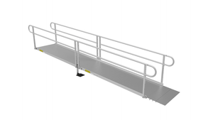 EZ-ACCESS Pathway 3G Aluminum Ramp with solid surface and 2-line handrails, side view