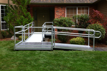 Sample Application 3 - PATHWAY 3G 18 ft. L-Shaped Aluminum Wheelchair Ramp Kit with Solid Surface Tread, 2-Line Handrails, 4 ft. Turn Platform, and 4 ft. Top Platform by EZ-Access | RampHand