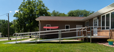 Sample Application 1 - PATHWAY 3G 30 ft. Straight Aluminum Wheelchair Ramp Kit with Expanded Metal Tread, 2-Line Handrails and 5 ft. Top Platform by EZ-Access | RampHand