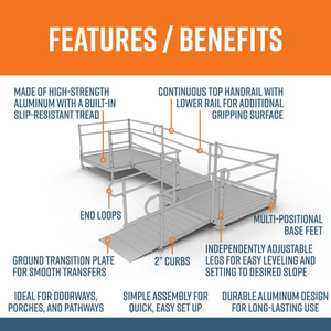 Features and Benefits - PATHWAY 3G 10 ft. L-Shaped Aluminum Wheelchair Ramp Kit with Solid Surface Tread, 2-Line Handrails, 5 ft. Turn Platform, and 5 ft. Top Platform by EZ-Access | RampHand