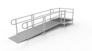 PATHWAY 3G 10 ft. Straight Aluminum Wheelchair Ramp Kit with Solid Surface Tread, 2-Line Handrails and 4 ft. Top Platform by EZ-Access | RampHand