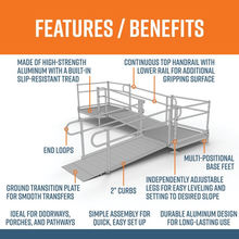 Features and Benefits - PATHWAY 3G 12 ft. L-Shaped Aluminum Wheelchair Ramp Kit with Solid Surface Tread, 2-Line Handrails, 4 ft. Turn Platform, and 4 ft. Top Platform by EZ-Access | RampHand