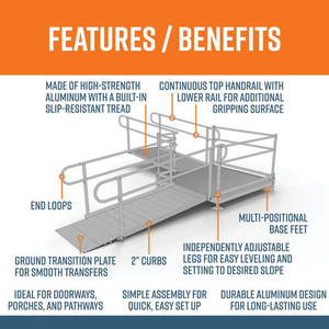 Features and Benefits - PATHWAY 3G 12 ft. L-Shaped Aluminum Wheelchair Ramp Kit with Solid Surface Tread, 2-Line Handrails and 5 ft. Turn Platform by EZ-Access | RampHand