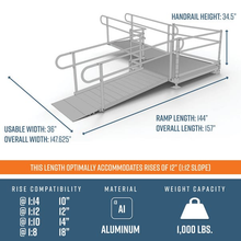 Dimensions - PATHWAY 3G 12 ft. L-Shaped Aluminum Wheelchair Ramp Kit with Solid Surface Tread, 2-Line Handrails and 5 ft. Turn Platform by EZ-Access | RampHand