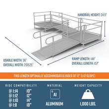 Dimensions - PATHWAY 3G 12 ft. L-Shaped Aluminum Wheelchair Ramp Kit with Solid Surface Tread, 2-Line Handrails, 5 ft. Turn Platform, and 5 ft. Top Platform by EZ-Access | RampHand