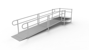 PATHWAY 3G 12 ft. Straight Aluminum Wheelchair Ramp Kit with Solid Surface Tread, 2-Line Handrails and 4 ft. Top Platform by EZ-Access | RampHand