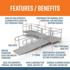 Features and Benefits - PATHWAY 3G 14 ft. L-Shaped Aluminum Wheelchair Ramp Kit with Solid Surface Tread, 2-Line Handrails, 4 ft. Turn Platform, and 4 ft. Top Platform by EZ-Access | RampHand