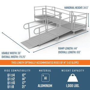 Dimensions - PATHWAY 3G 14 ft. L-Shaped Aluminum Wheelchair Ramp Kit with Solid Surface Tread, 2-Line Handrails, 4 ft. Turn Platform, and 4 ft. Top Platform by EZ-Access | RampHand