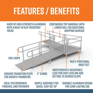 Features and Benefits - PATHWAY 3G 14 ft. L-Shaped Aluminum Wheelchair Ramp Kit with Solid Surface Tread, 2-Line Handrails and 5 ft. Turn Platform by EZ-Access | RampHand