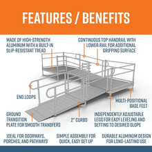 Features and Benefits - PATHWAY 3G 14 ft. L-Shaped Aluminum Wheelchair Ramp Kit with Expanded Metal Tread, 2-Line Handrails, 5 ft. Turn Platform, and 5 ft. Top Platform by EZ-Access | RampHand