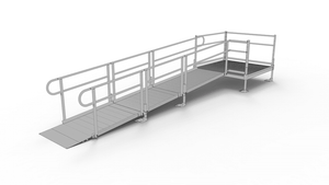 PATHWAY 3G 14 ft. Straight Aluminum Wheelchair Ramp Kit with Solid Surface Tread, 2-Line Handrails and 5 ft. Top Platform by EZ-Access | RampHand