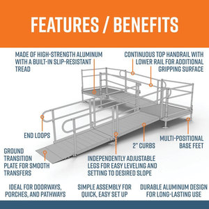 Features and Benefits - PATHWAY 3G 16 ft. L-Shaped Aluminum Wheelchair Ramp Kit with Expanded Metal Tread, 2-Line Handrails, 4 ft. Turn Platform, and 4 ft. Top Platform by EZ-Access | RampHand