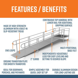 Features and Benefits - PATHWAY 3G 16 ft. Straight Aluminum Wheelchair Ramp Kit with Solid Surface Tread, 2-Line Handrails and 4 ft. Top Platform by EZ-Access | RampHand