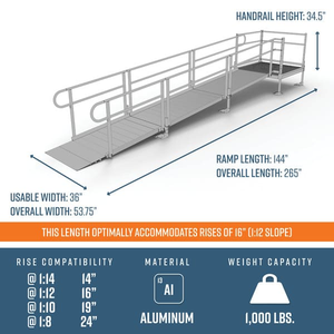 Dimensions - PATHWAY 3G 16 ft. Straight Aluminum Wheelchair Ramp Kit with Solid Surface Tread, 2-Line Handrails and 4 ft. Top Platform by EZ-Access | RampHand