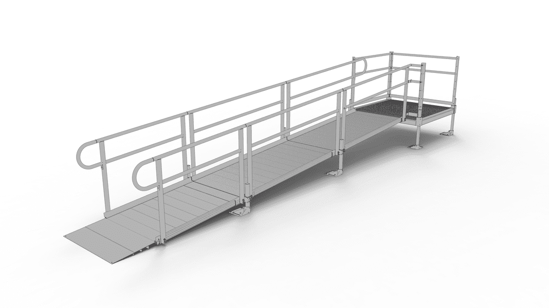 PATHWAY 3G 16 ft. Straight Aluminum Wheelchair Ramp Kit with Solid Surface Tread, 2-Line Handrails and 4 ft. Top Platform by EZ-Access | RampHand