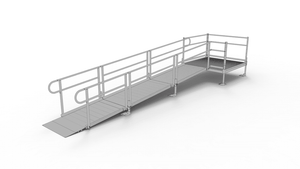 PATHWAY 3G 16 ft. Straight Aluminum Wheelchair Ramp Kit with Solid Surface Tread, 2-Line Handrails and 5 ft. Top Platform by EZ-Access | RampHand