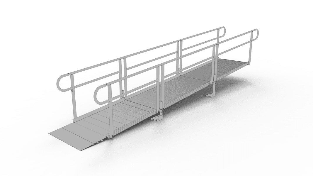 PATHWAY 3G 16 ft. Straight Aluminum Wheelchair Ramp Kit with Solid Surface Tread, 2-Line Handrails and No Top Platform by EZ-Access | RampHand