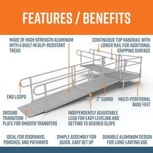 Features and Benefits - PATHWAY 3G 18 ft. L-Shaped Aluminum Wheelchair Ramp Kit with Solid Surface Tread, 2-Line Handrails and 4 ft. Turn Platform by EZ-Access | RampHand