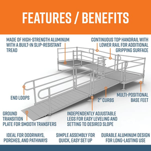 Features and Benefits - PATHWAY 3G 18 ft. L-Shaped Aluminum Wheelchair Ramp Kit with Solid Surface Tread, 2-Line Handrails, 5 ft. Turn Platform, and 5 ft. Top Platform by EZ-Access | RampHand