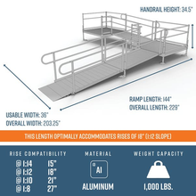 Dimensions - PATHWAY 3G 18 ft. L-Shaped Aluminum Wheelchair Ramp Kit with Expanded Metal Tread, 2-Line Handrails, 5 ft. Turn Platform, and 5 ft. Top Platform by EZ-Access | RampHand