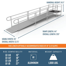 Dimensions - PATHWAY 3G 18 ft. Straight Aluminum Wheelchair Ramp Kit with Solid Surface Tread, 2-Line Handrails and 4 ft. Top Platform by EZ-Access | RampHand