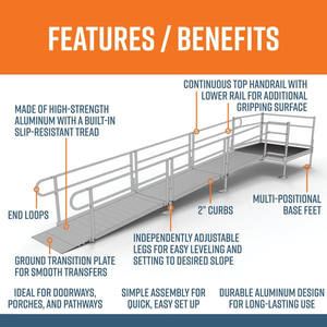 Features and Benefits - PATHWAY 3G 18 ft. Straight Aluminum Wheelchair Ramp Kit with Solid Surface Tread, 2-Line Handrails and 5 ft. Top Platform by EZ-Access | RampHand