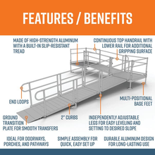 Features and Benefits - PATHWAY 3G 20 ft. L-Shaped Aluminum Wheelchair Ramp Kit with Solid Surface Tread, 2-Line Handrails, 4 ft. Turn Platform, and 4 ft. Top Platform by EZ-Access | RampHand