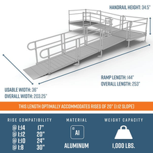 Dimensions - PATHWAY 3G 20 ft. L-Shaped Aluminum Wheelchair Ramp Kit with Expanded Metal Tread, 2-Line Handrails, 5 ft. Turn Platform, and 5 ft. Top Platform by EZ-Access | RampHand