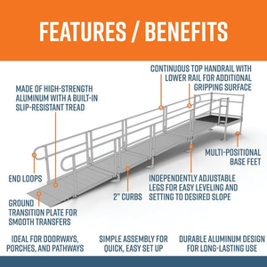 Features and Benefits - PATHWAY 3G 20 ft. Straight Aluminum Wheelchair Ramp Kit with Solid Surface Tread, 2-Line Handrails and 4 ft. Top Platform by EZ-Access | RampHand