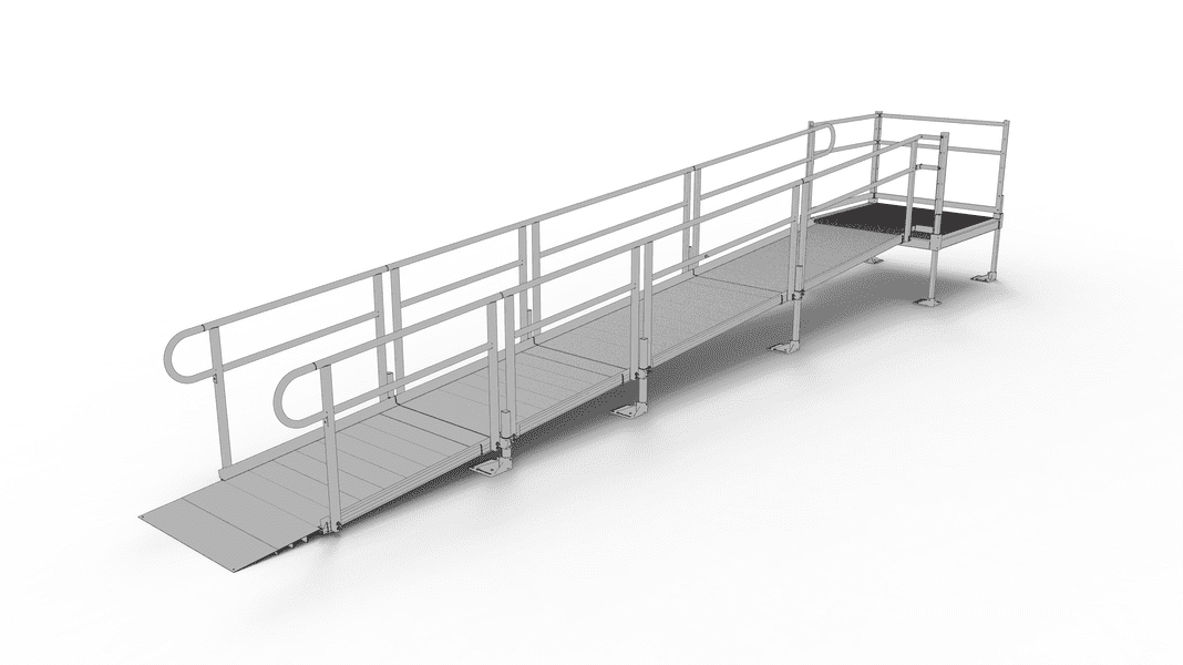 PATHWAY 3G 20 ft. Straight Aluminum Wheelchair Ramp Kit with Solid Surface Tread, 2-Line Handrails and 4 ft. Top Platform by EZ-Access | RampHand