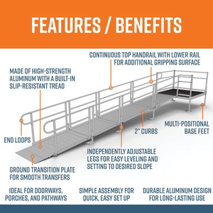 Features and Benefits - PATHWAY 3G 20 ft. Straight Aluminum Wheelchair Ramp Kit with Solid Surface Tread, 2-Line Handrails and 5 ft. Top Platform by EZ-Access | RampHand