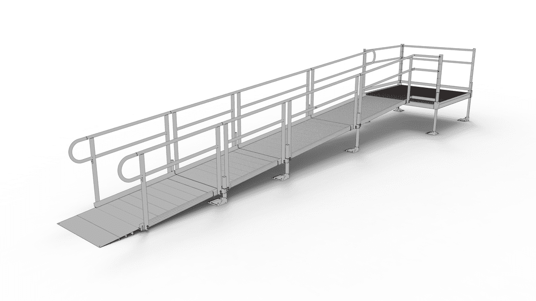 PATHWAY 3G 20 ft. Straight Aluminum Wheelchair Ramp Kit with Solid Surface Tread, 2-Line Handrails and 5 ft. Top Platform by EZ-Access | RampHand