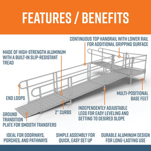 Features and Benefits - PATHWAY 3G 22 ft. L-Shaped Aluminum Wheelchair Ramp Kit with Solid Surface Tread, 2-Line Handrails and 4 ft. Turn Platform by EZ-Access | RampHand