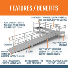 Features and Benefits - PATHWAY 3G 22 ft. L-Shaped Aluminum Wheelchair Ramp Kit with Solid Surface Tread, 2-Line Handrails, 4 ft. Turn Platform, and 4 ft. Top Platform by EZ-Access | RampHand