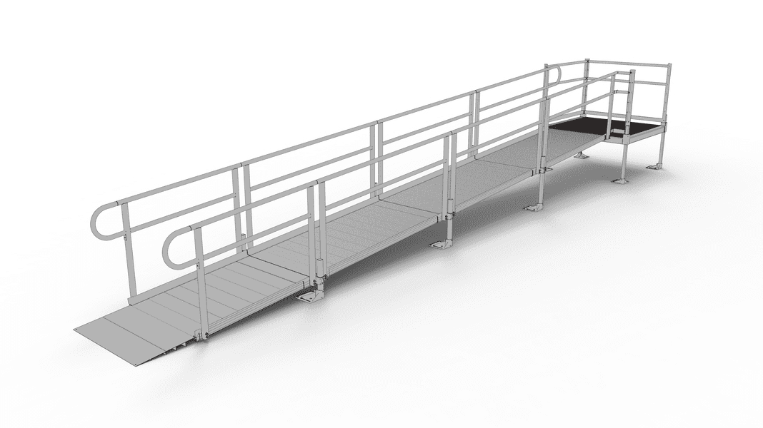PATHWAY 3G 22 ft. Straight Aluminum Wheelchair Ramp Kit with Solid Surface Tread, 2-Line Handrails and 4 ft. Top Platform by EZ-Access | RampHand
