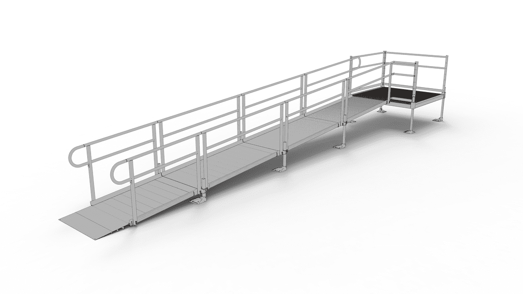 PATHWAY 3G 22 ft. Straight Aluminum Wheelchair Ramp Kit with Solid Surface Tread, 2-Line Handrails and 5 ft. Top Platform by EZ-Access | RampHand