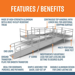 Features and Benefits - PATHWAY 3G 24 ft. U-Shaped Aluminum Wheelchair Ramp Kit with Solid Surface Tread, 2-Line Handrails and (3) 5 ft. Platforms by EZ-Access | RampHand