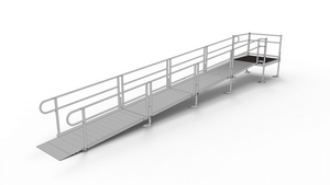 PATHWAY 3G 24 ft. Straight Aluminum Wheelchair Ramp Kit with Solid Surface Tread, 2-Line Handrails and 4 ft. Top Platform by EZ-Access | RampHand