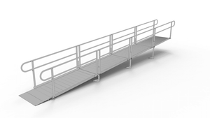 Ramp - PATHWAY 3G 24 ft. L-Shaped Aluminum Wheelchair Ramp Kit with Solid Surface Tread, 2-Line Handrails and 5 ft. Turn Platform by EZ-Access | RampHand