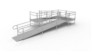 PATHWAY 3G 24 ft. U-Shaped Aluminum Wheelchair Ramp Kit with Solid Surface Tread, 2-Line Handrails and (3) 5 ft. Platforms by EZ-Access | RampHand