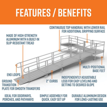 Features and Benefits - PATHWAY 3G 26 ft. L-Shaped Aluminum Wheelchair Ramp Kit with Solid Surface Tread, 2-Line Handrails, 4 ft. Turn Platform, and 4 ft. Top Platform by EZ-Access | RampHand