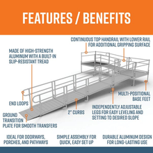 Features and Benefits - PATHWAY 3G 26 ft. L-Shaped Aluminum Wheelchair Ramp Kit with Solid Surface Tread, 2-Line Handrails, 5 ft. Turn Platform, and 5 ft. Top Platform by EZ-Access | RampHand