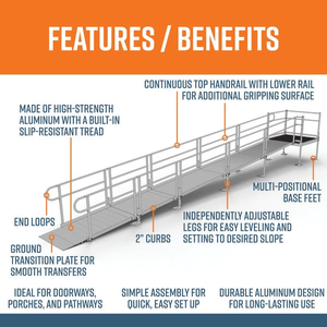 Features and Benefits - PATHWAY 3G 26 ft. Straight Aluminum Wheelchair Ramp Kit with Solid Surface Tread, 2-Line Handrails and 4 ft. Top Platform by EZ-Access | RampHand